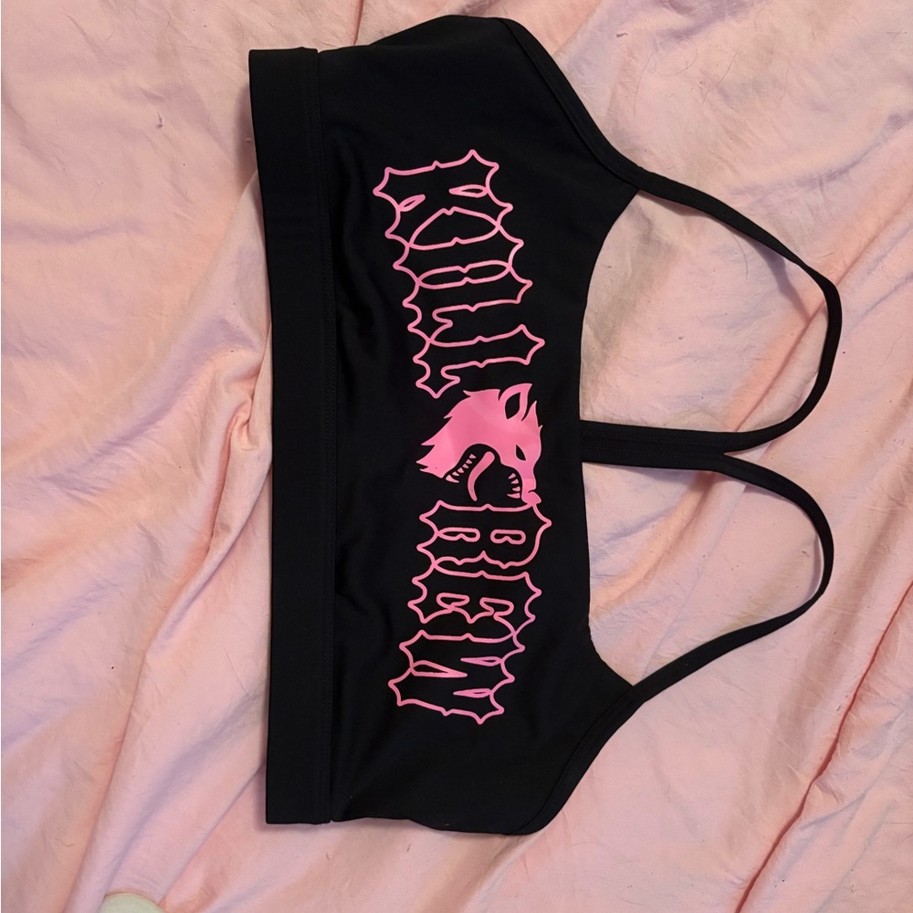 Black Sports Bra with Pink Graphic
